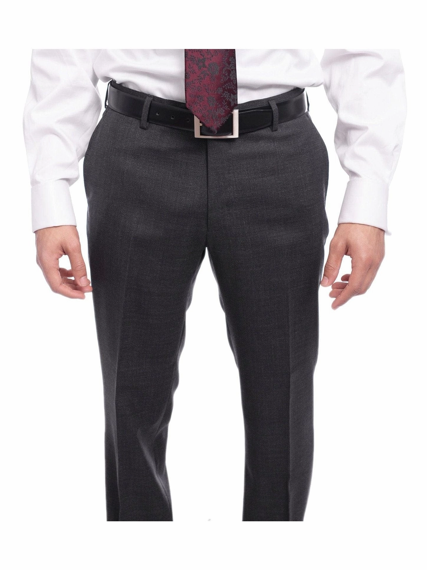 Napoli Classic Fit Textured Charcoal Gray Two Button Half Canvassed Wool Suit
