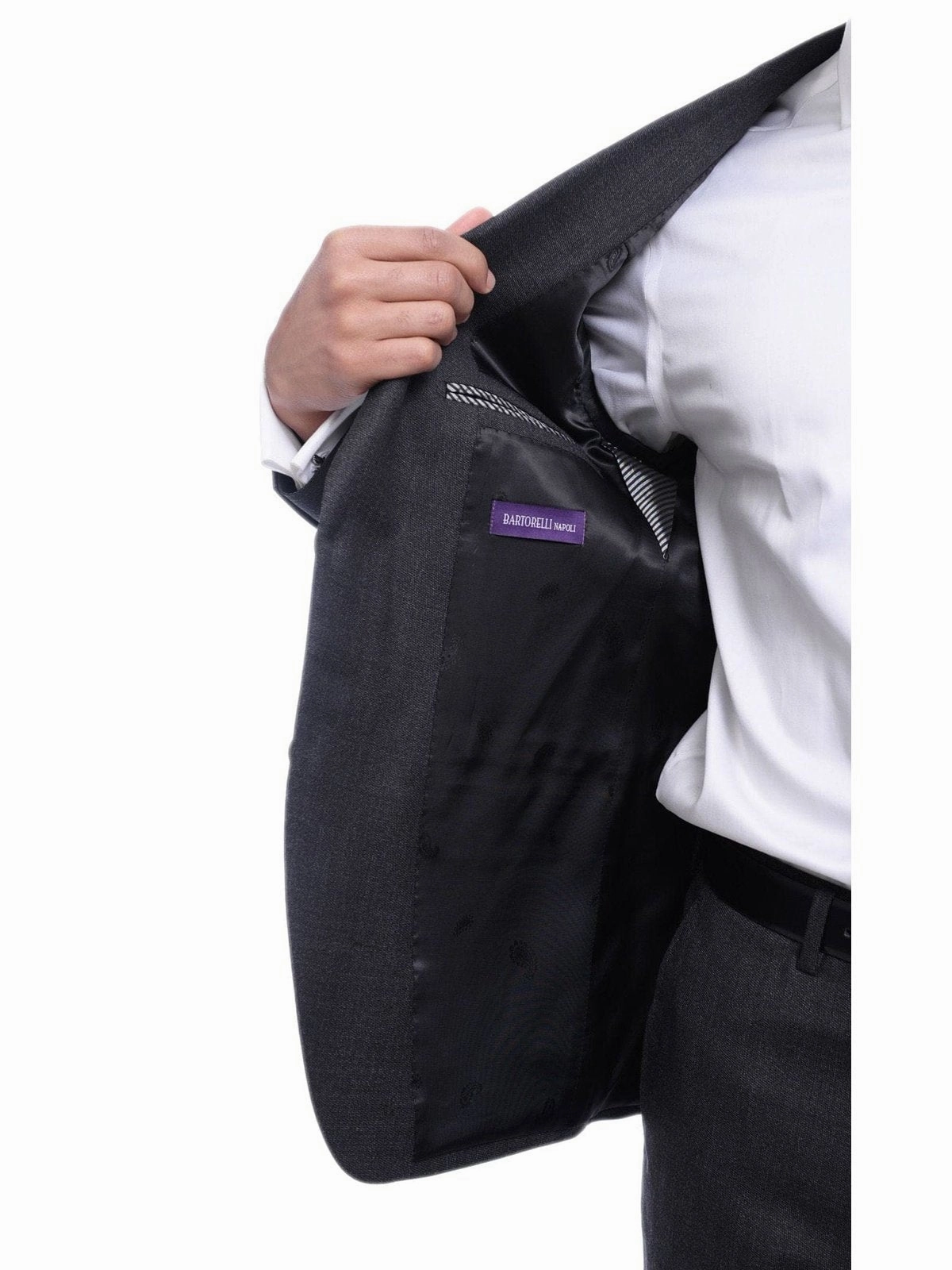 Napoli Classic Fit Textured Charcoal Gray Two Button Half Canvassed Wool Suit