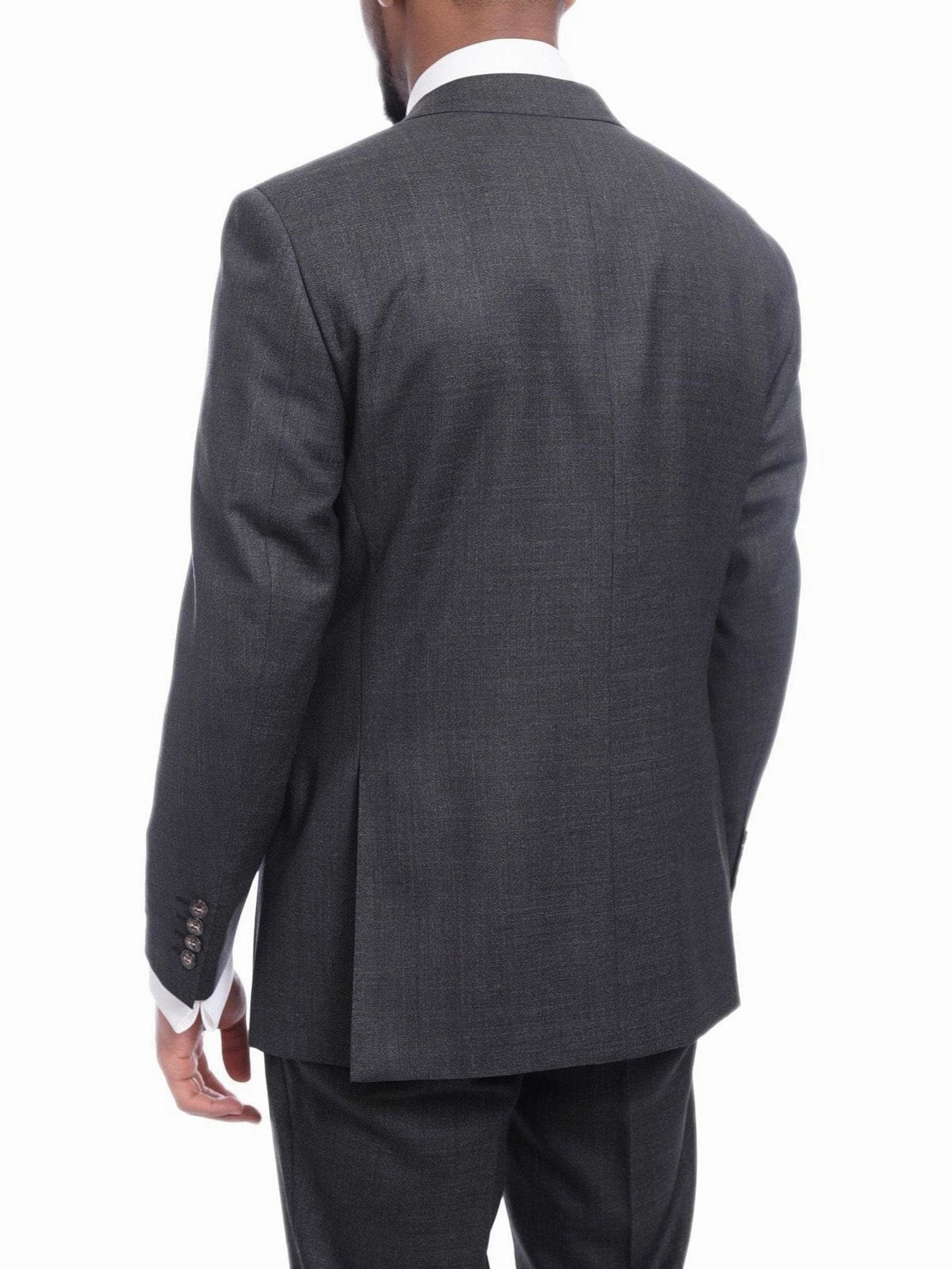 Napoli Classic Fit Textured Charcoal Gray Two Button Half Canvassed Wool Suit
