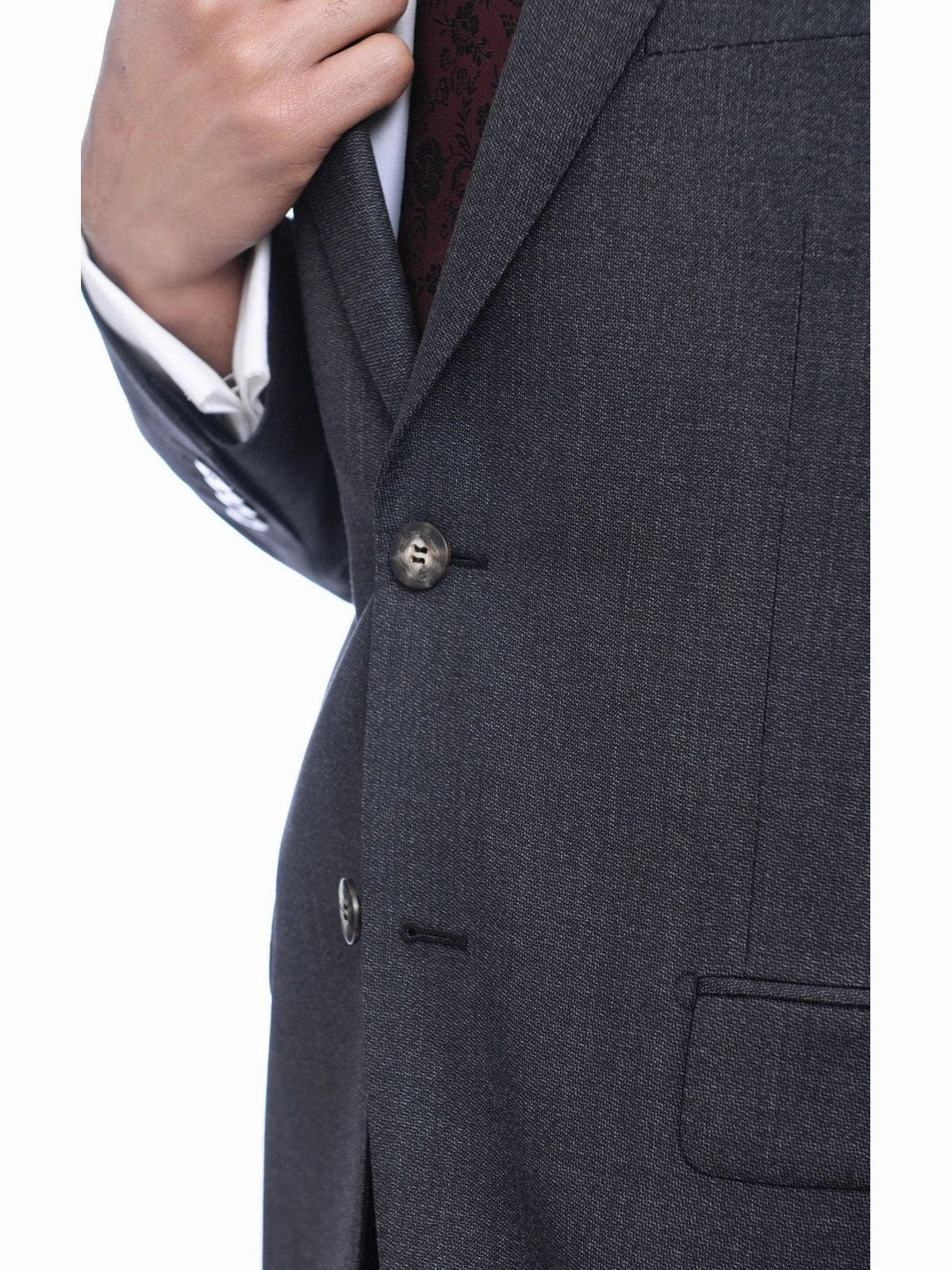 Napoli Classic Fit Textured Charcoal Gray Two Button Half Canvassed Wool Suit