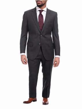 Napoli Classic Fit Textured Charcoal Gray Two Button Half Canvassed Wool Suit