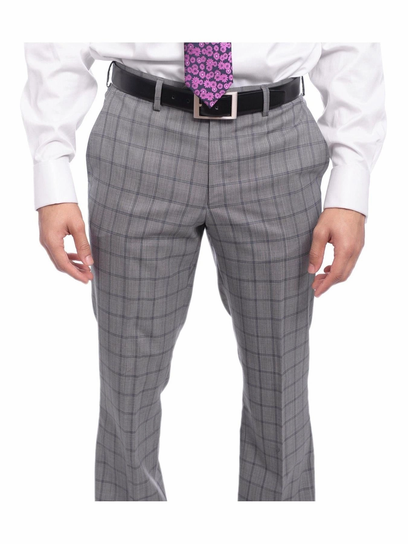Napoli Mens 42L Gray Windowpane Check Slim Fit 2 Piece Suit