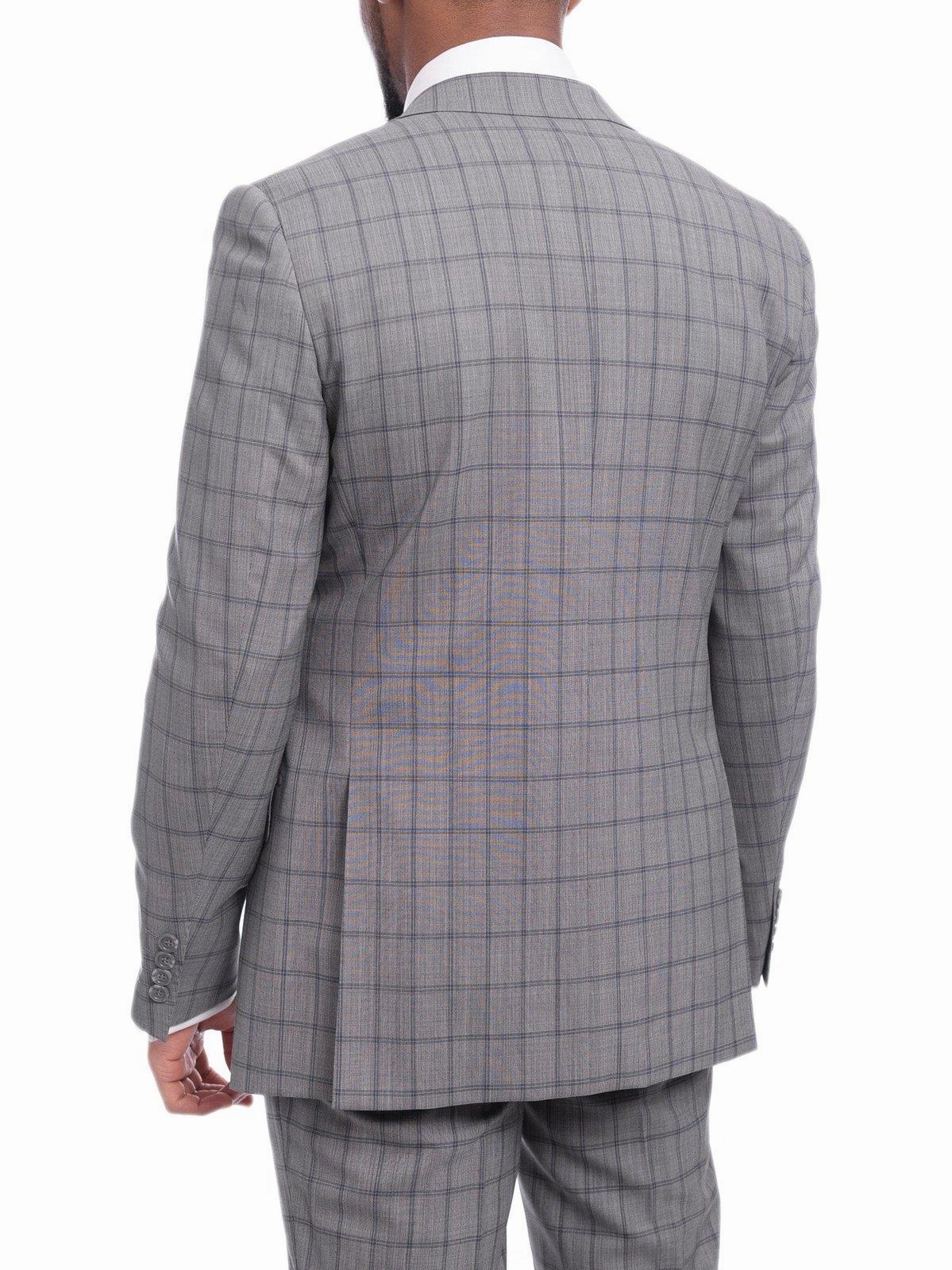 Napoli Mens 42L Gray Windowpane Check Slim Fit 2 Piece Suit