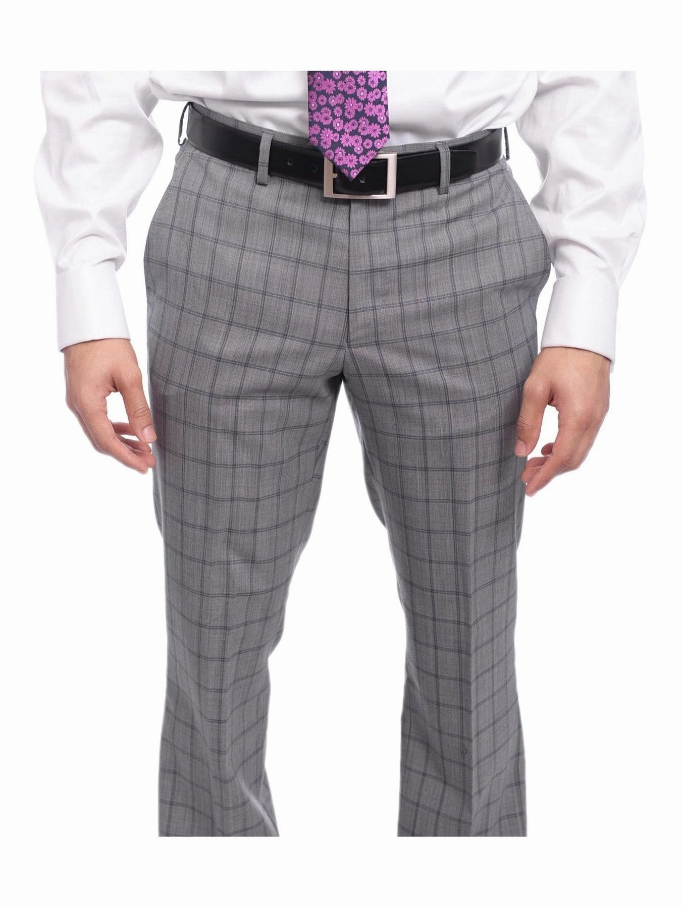 Napoli Mens 42L Gray Windowpane Check Slim Fit 2 Piece Suit