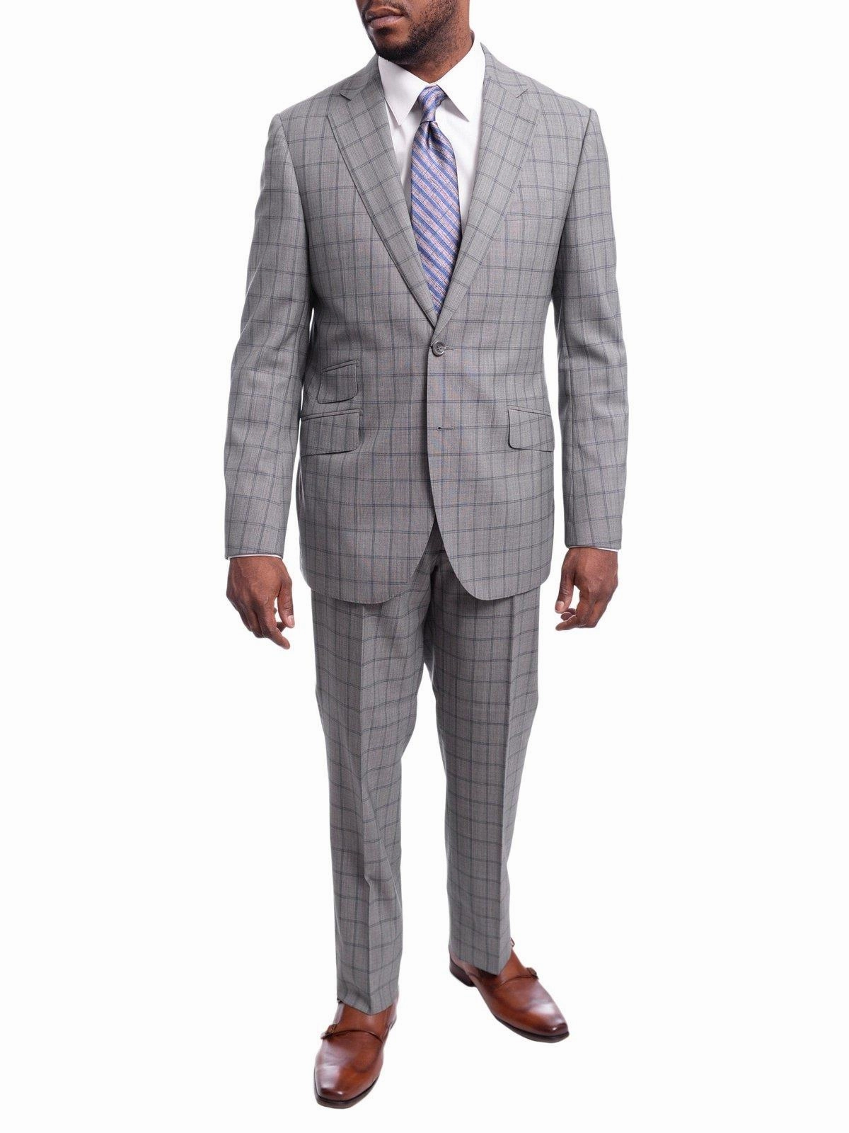 Napoli Mens 42L Gray Windowpane Check Slim Fit 2 Piece Suit