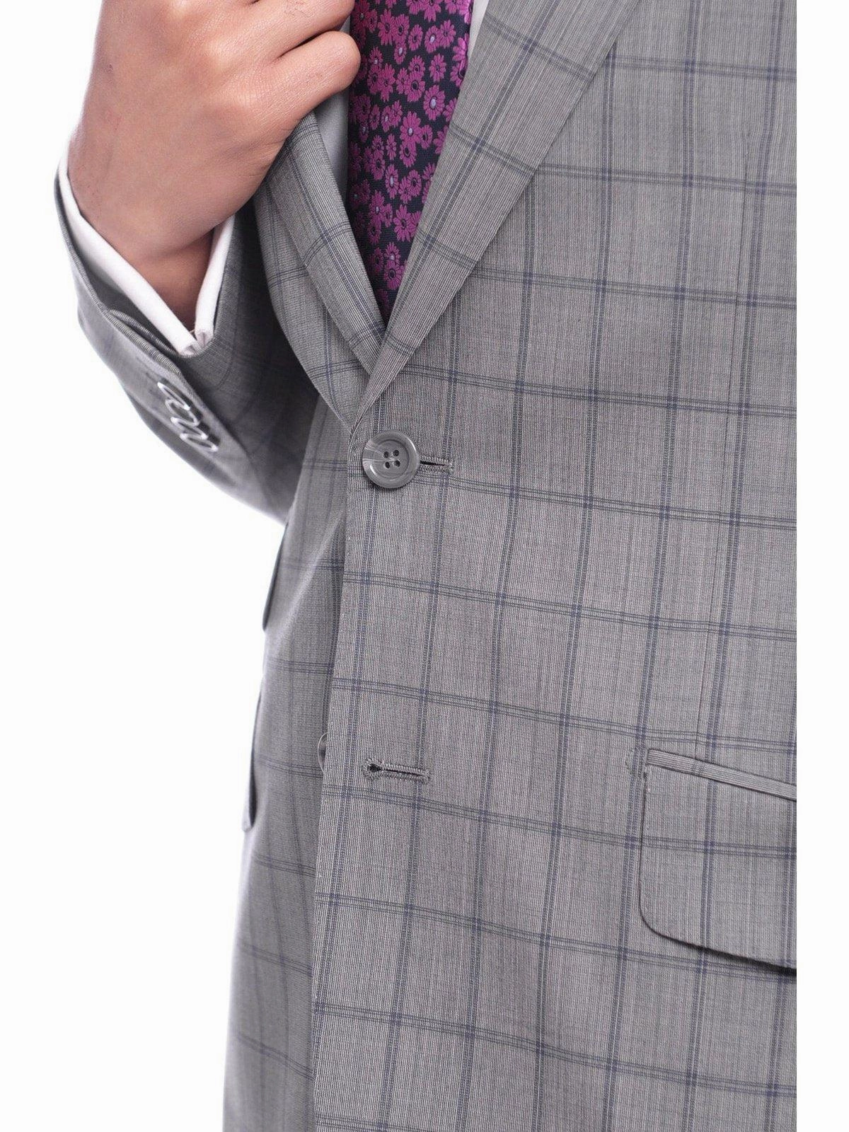 Napoli Mens 42L Gray Windowpane Check Slim Fit 2 Piece Suit