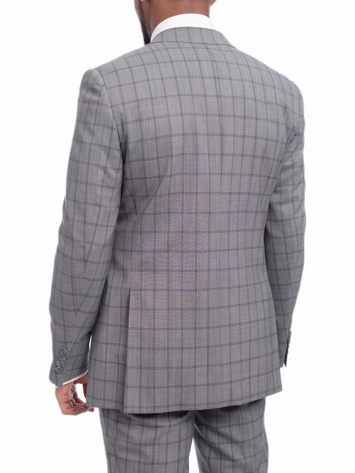 Napoli Mens 42L Gray Windowpane Check Slim Fit 2 Piece Suit