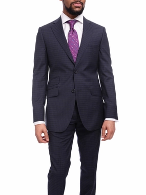Napoli Slim Fit Blue & Black Check Two Button Half Canvassed Wool Suit