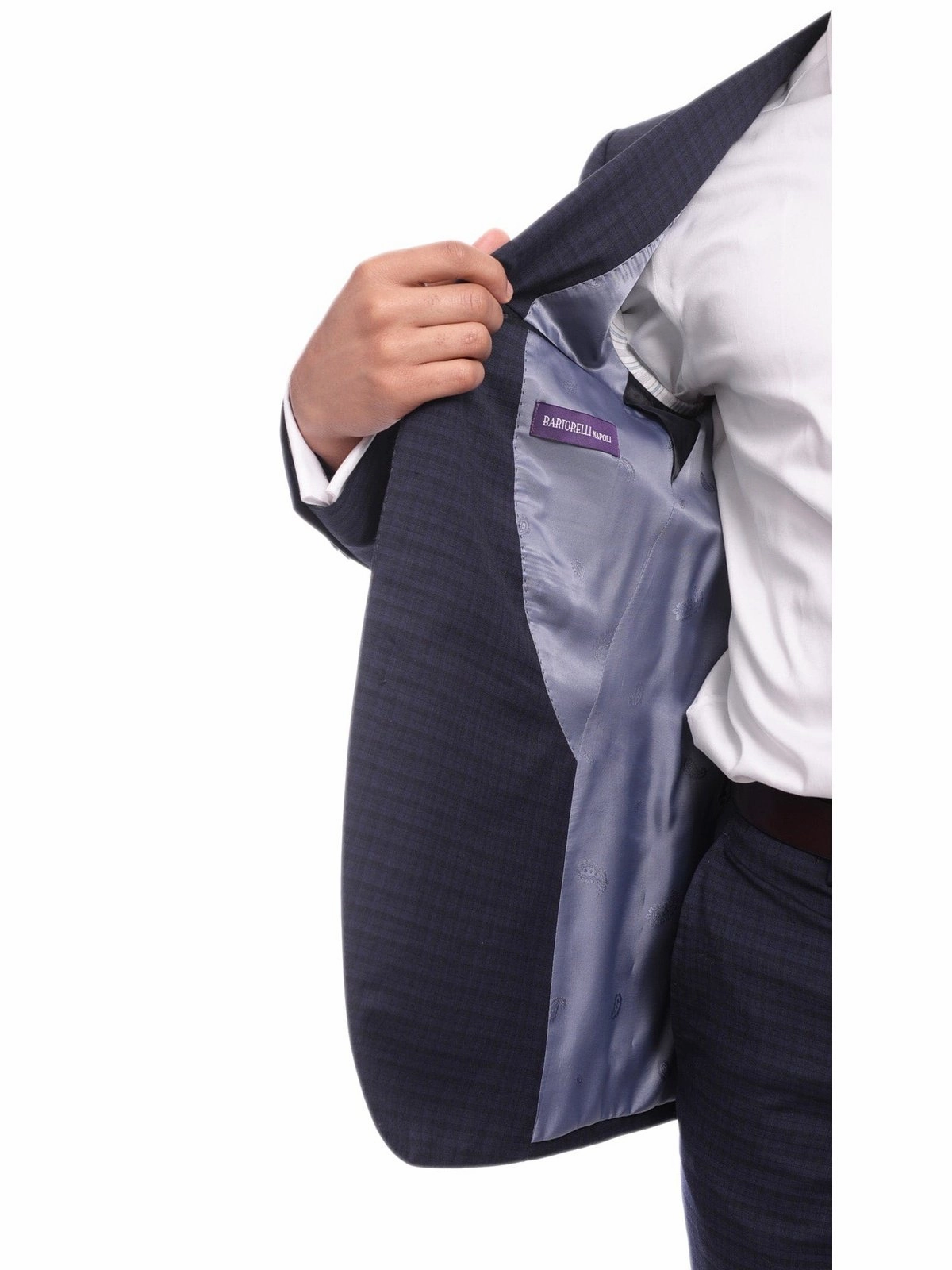Napoli Slim Fit Blue & Black Check Two Button Half Canvassed Wool Suit