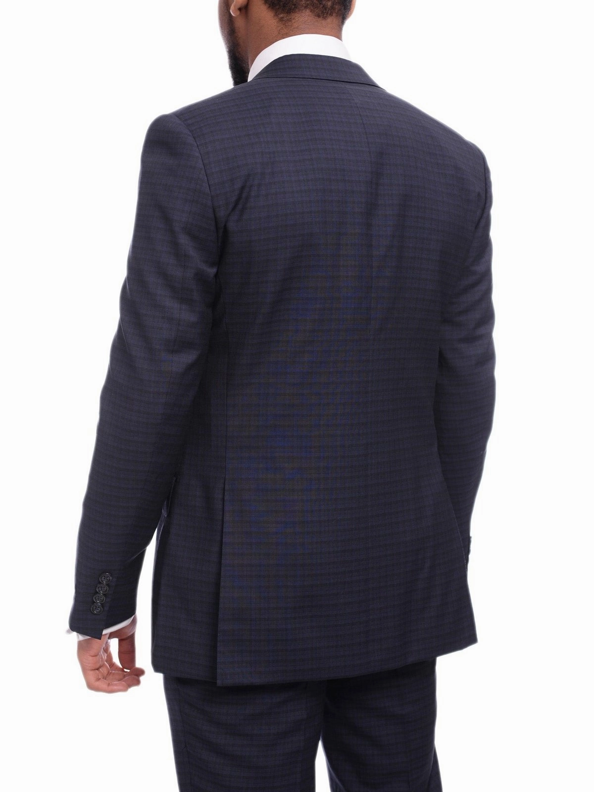 Napoli Slim Fit Blue & Black Check Two Button Half Canvassed Wool Suit