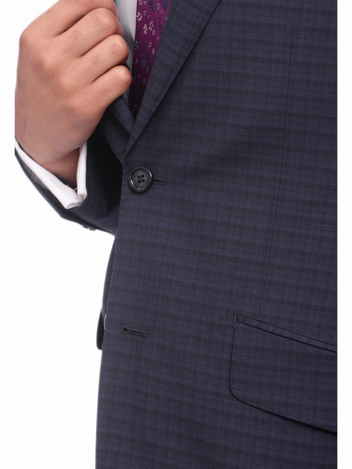 Napoli Slim Fit Blue & Black Check Two Button Half Canvassed Wool Suit