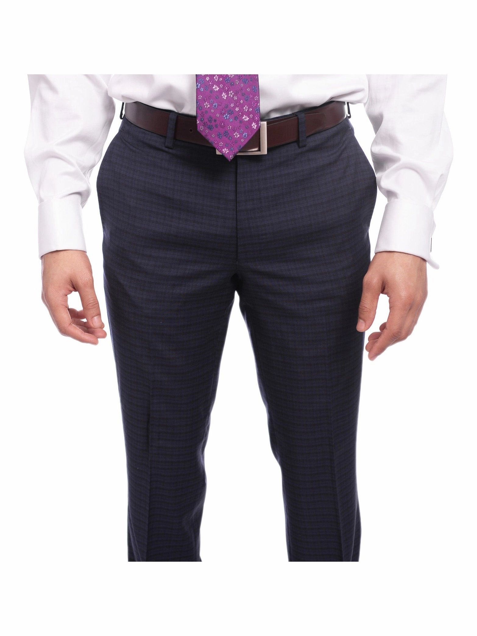 Napoli Slim Fit Blue & Black Check Two Button Half Canvassed Wool Suit