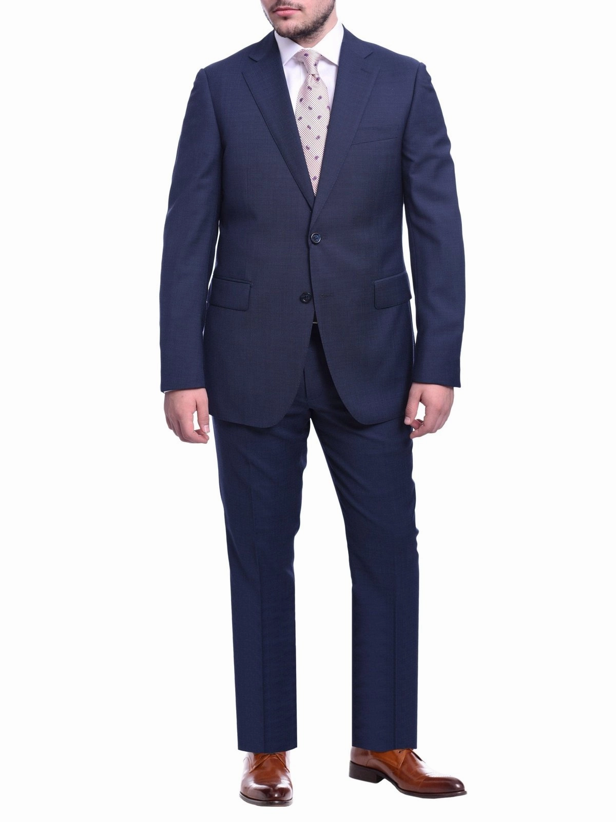 Napoli Slim Fit Blue Textured Two Button Half Canvassed Wool Suit