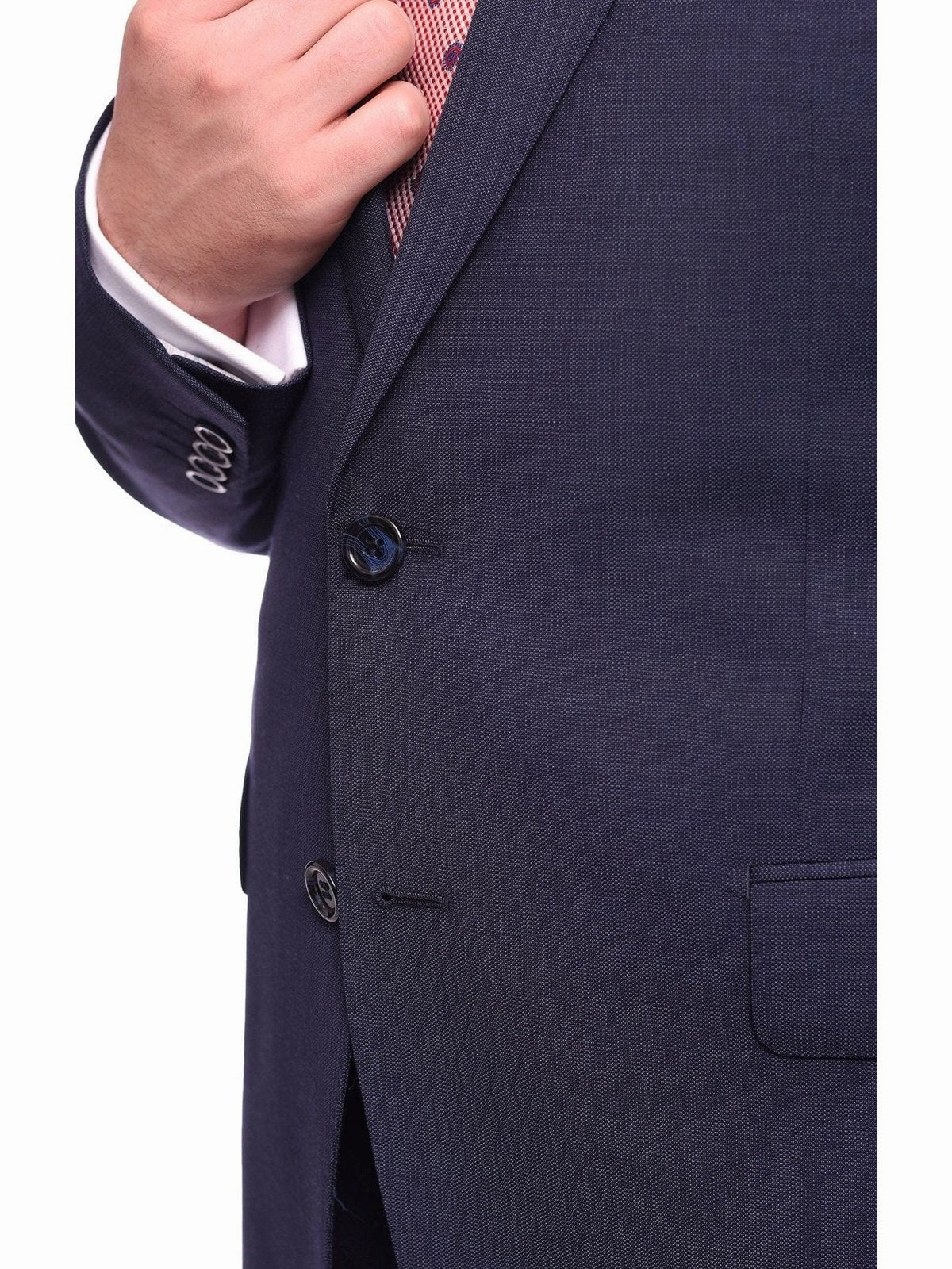 Napoli Slim Fit Blue Textured Two Button Half Canvassed Wool Suit