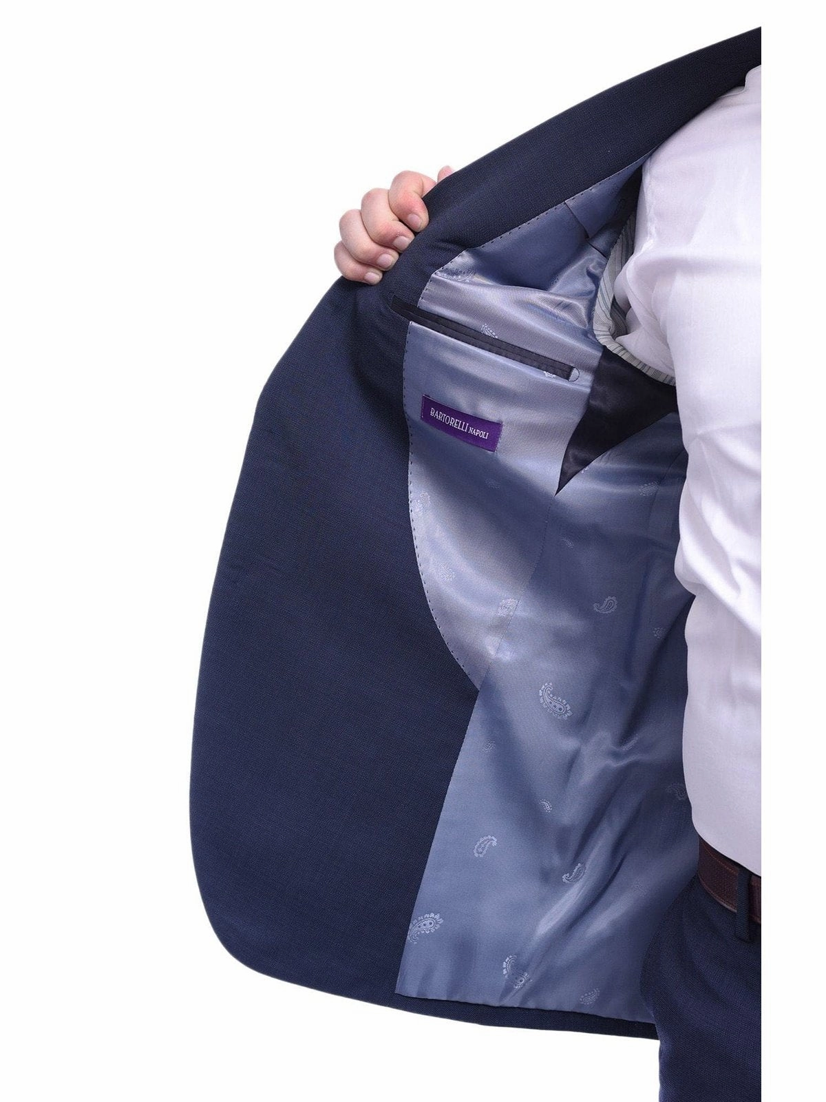 Napoli Slim Fit Blue Textured Two Button Half Canvassed Wool Suit