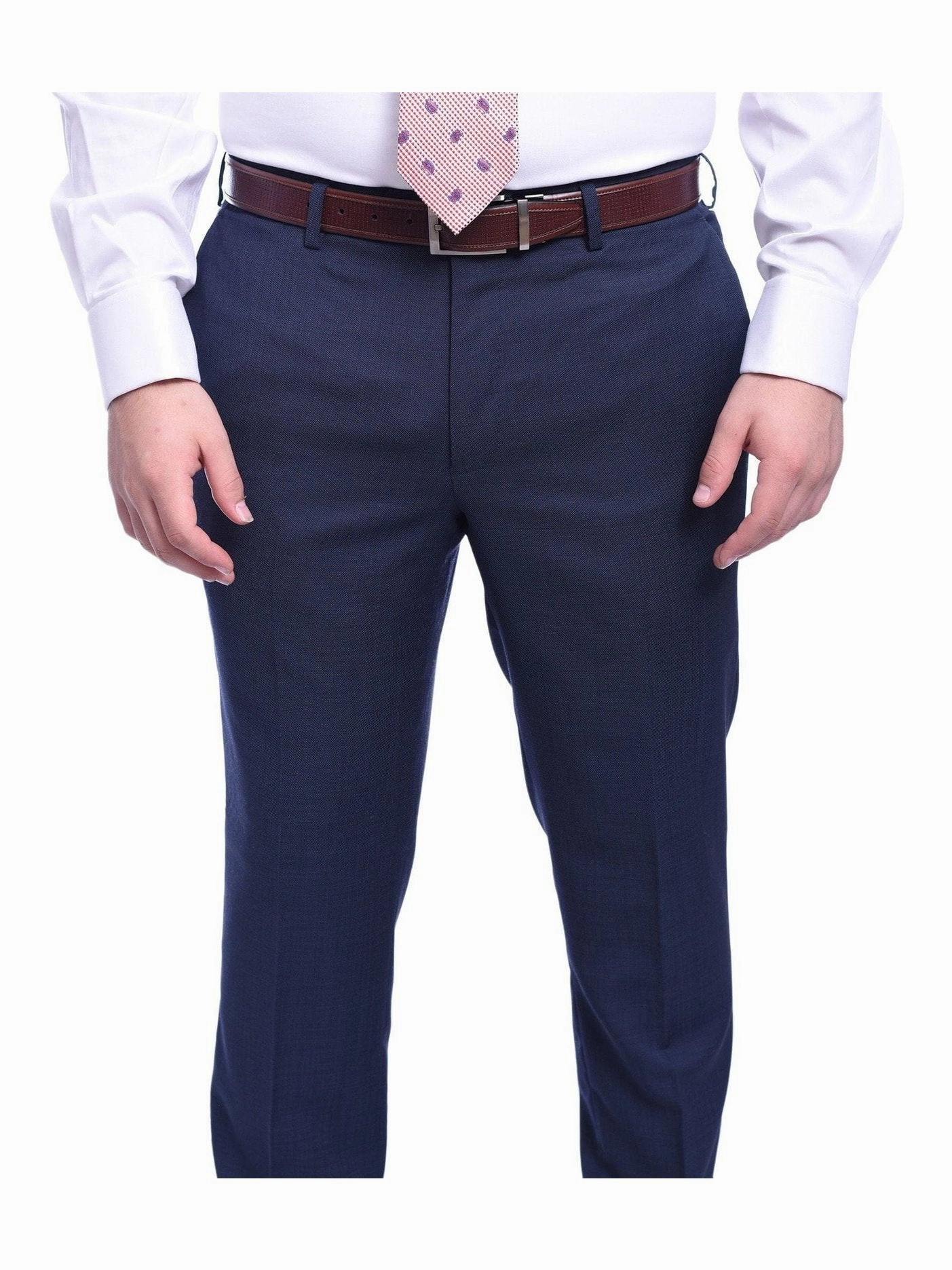 Napoli Slim Fit Blue Textured Two Button Half Canvassed Wool Suit