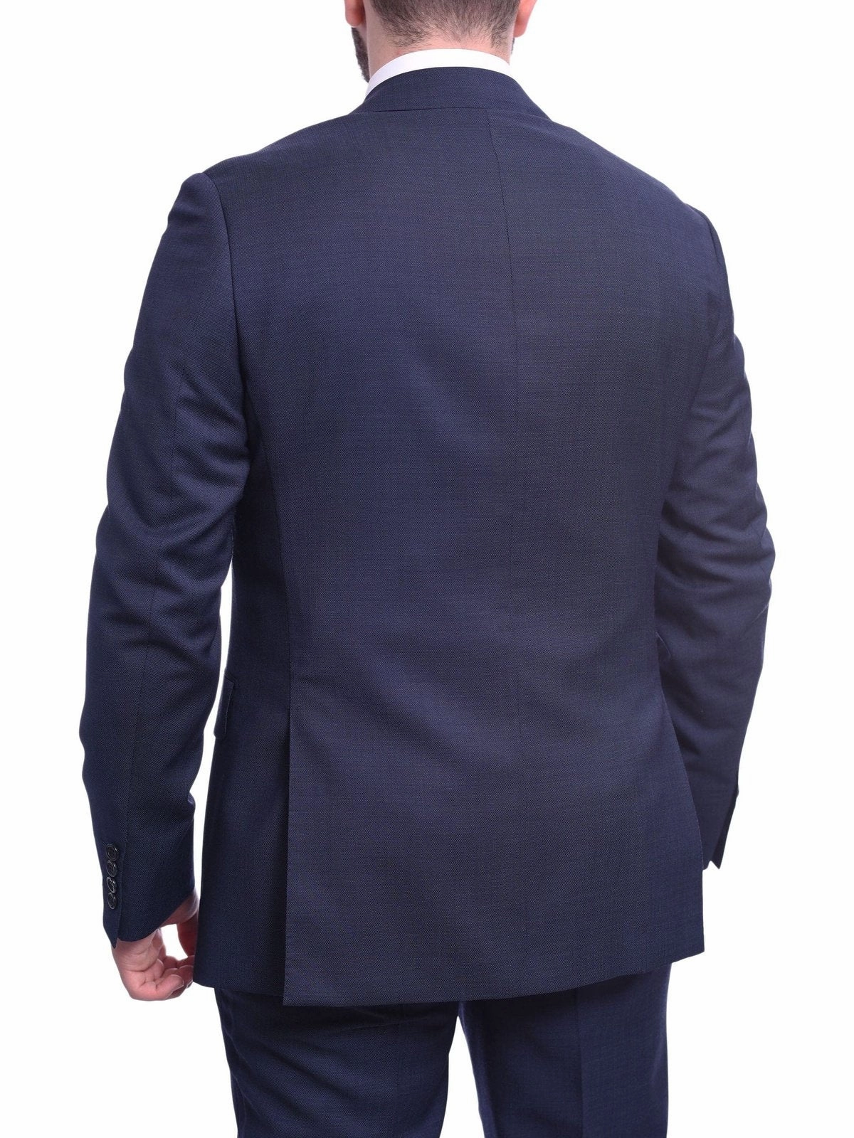 Napoli Slim Fit Blue Textured Two Button Half Canvassed Wool Suit