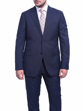 Napoli Slim Fit Blue Textured Two Button Half Canvassed Wool Suit