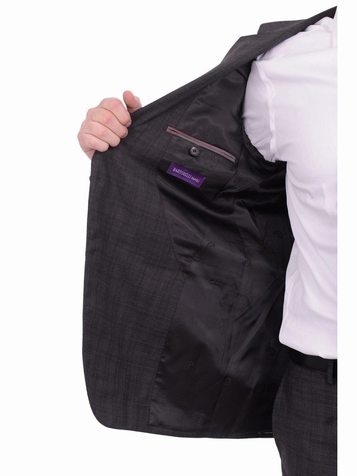 Napoli Slim Fit Charcoal Gray Plaid Half Canvassed Super 150's Wool Suit