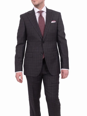 Napoli Slim Fit Charcoal Gray Plaid Half Canvassed Super 150's Wool Suit