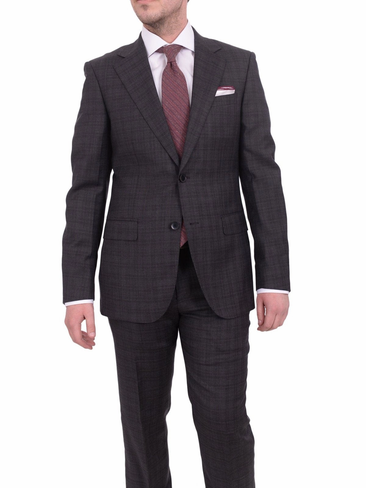 Napoli Slim Fit Charcoal Gray Plaid Half Canvassed Super 150's Wool Suit