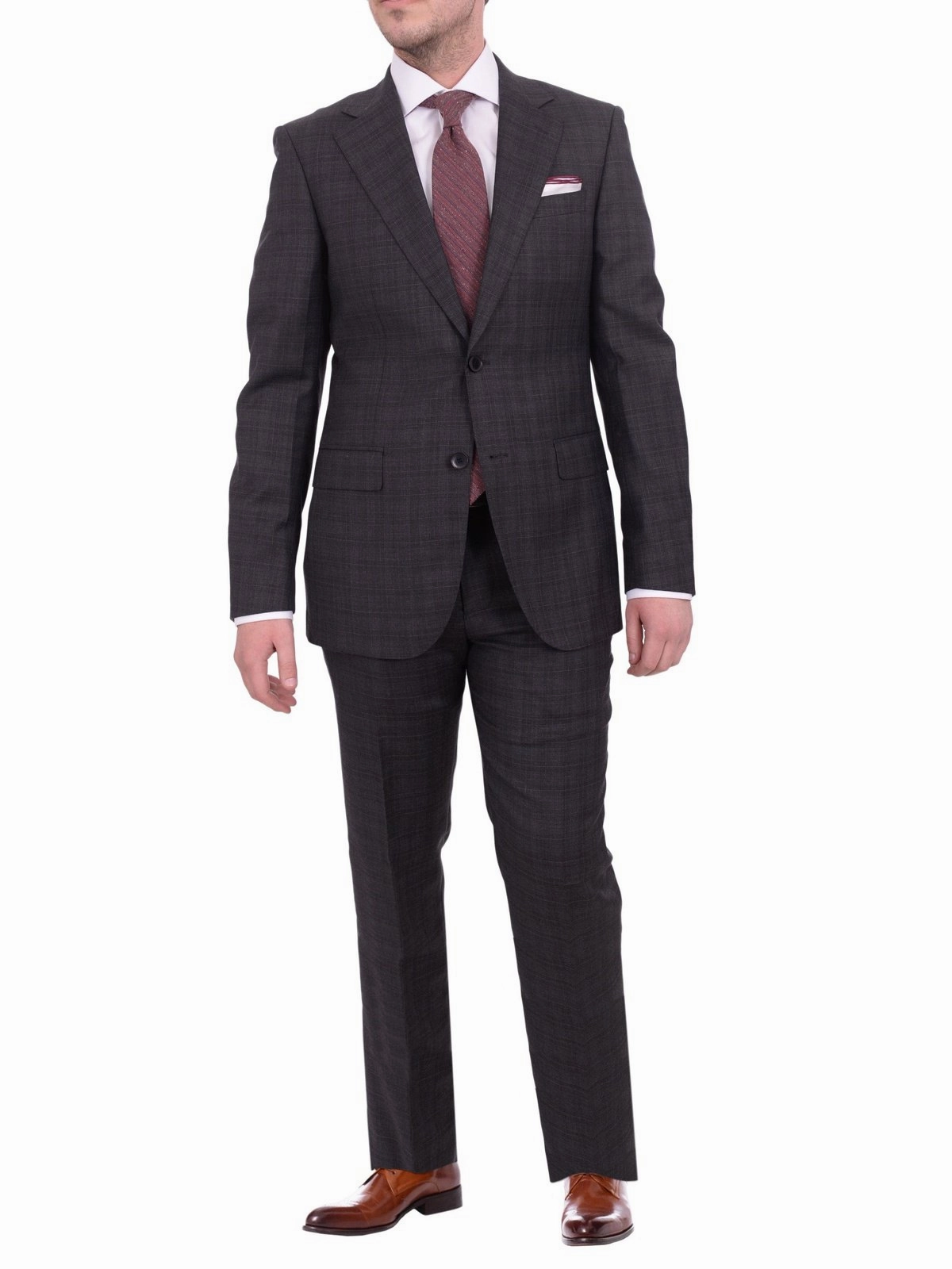 Napoli Slim Fit Charcoal Gray Plaid Half Canvassed Super 150's Wool Suit