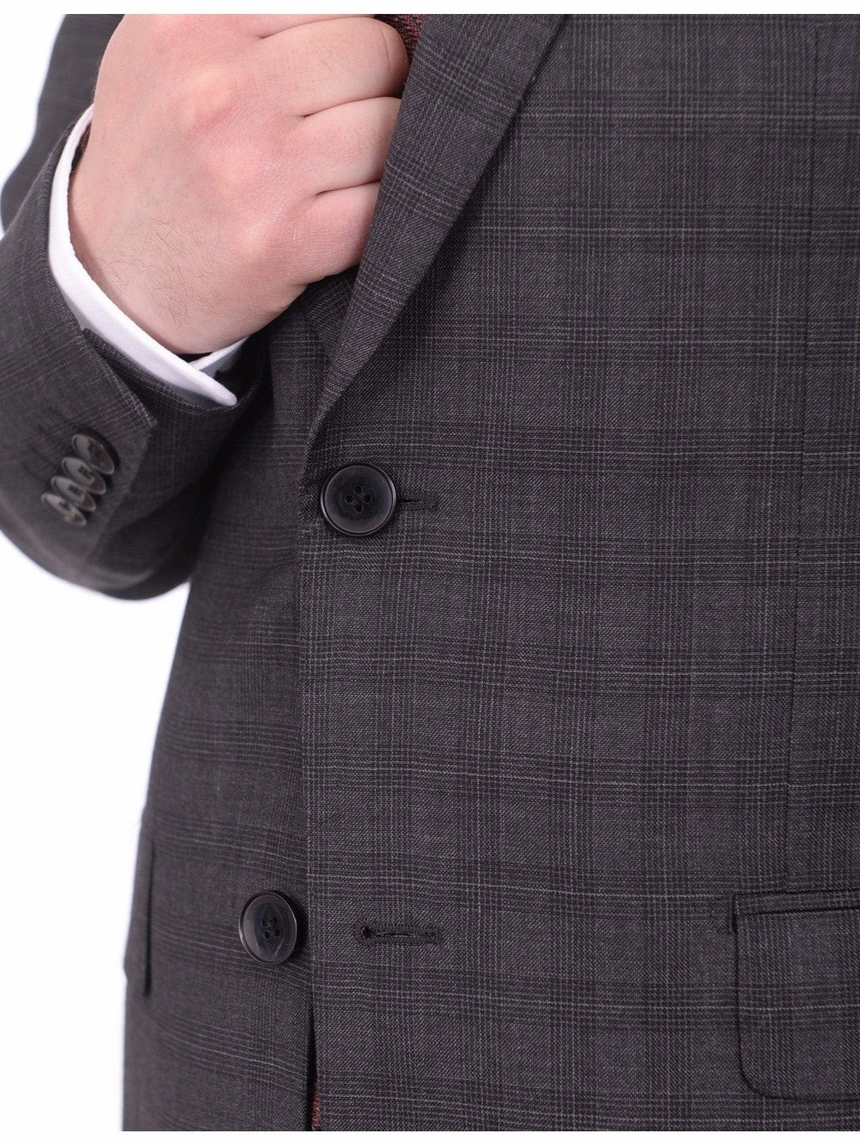Napoli Slim Fit Charcoal Gray Plaid Half Canvassed Super 150's Wool Suit