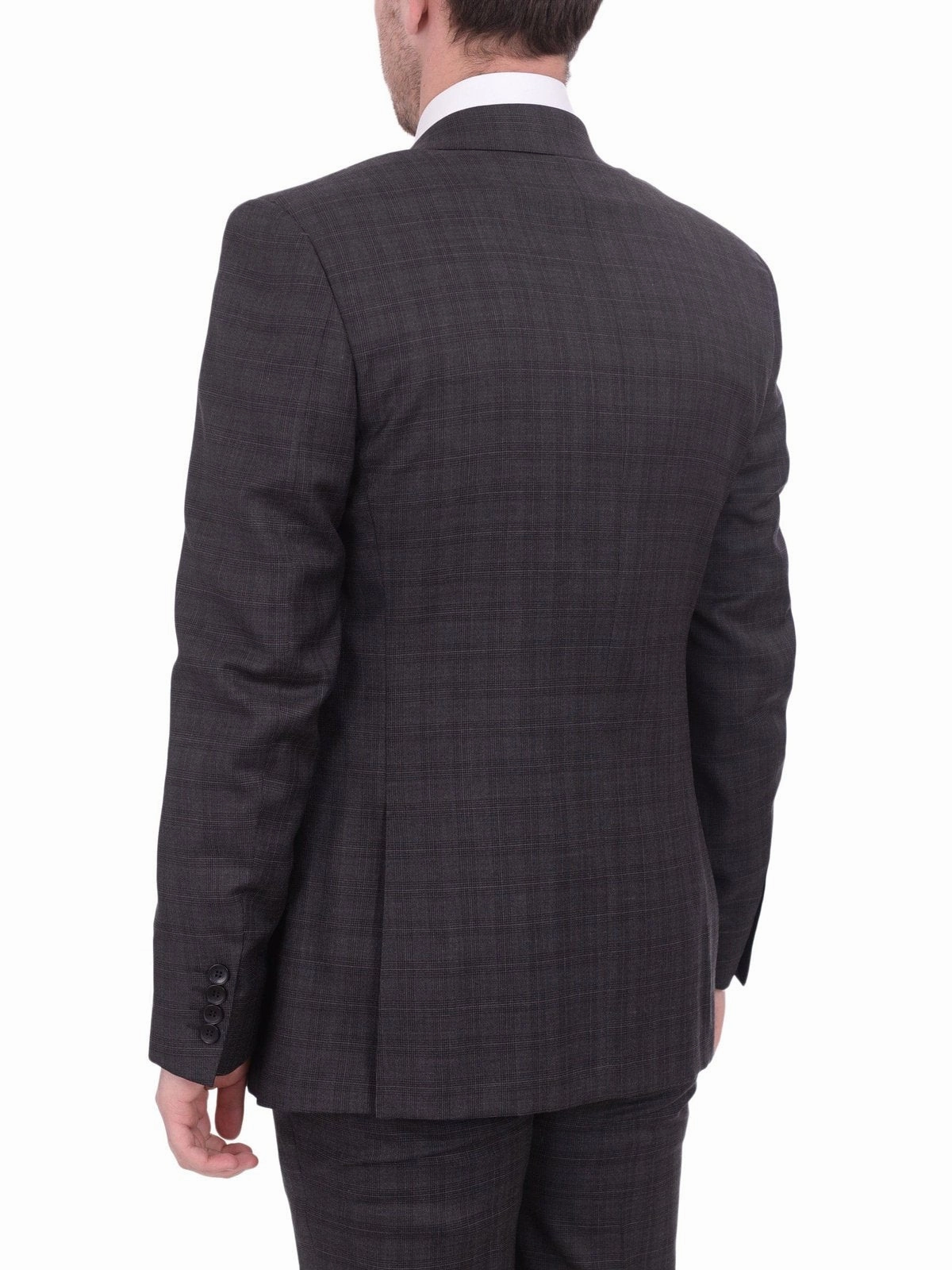 Napoli Slim Fit Charcoal Gray Plaid Half Canvassed Super 150's Wool Suit