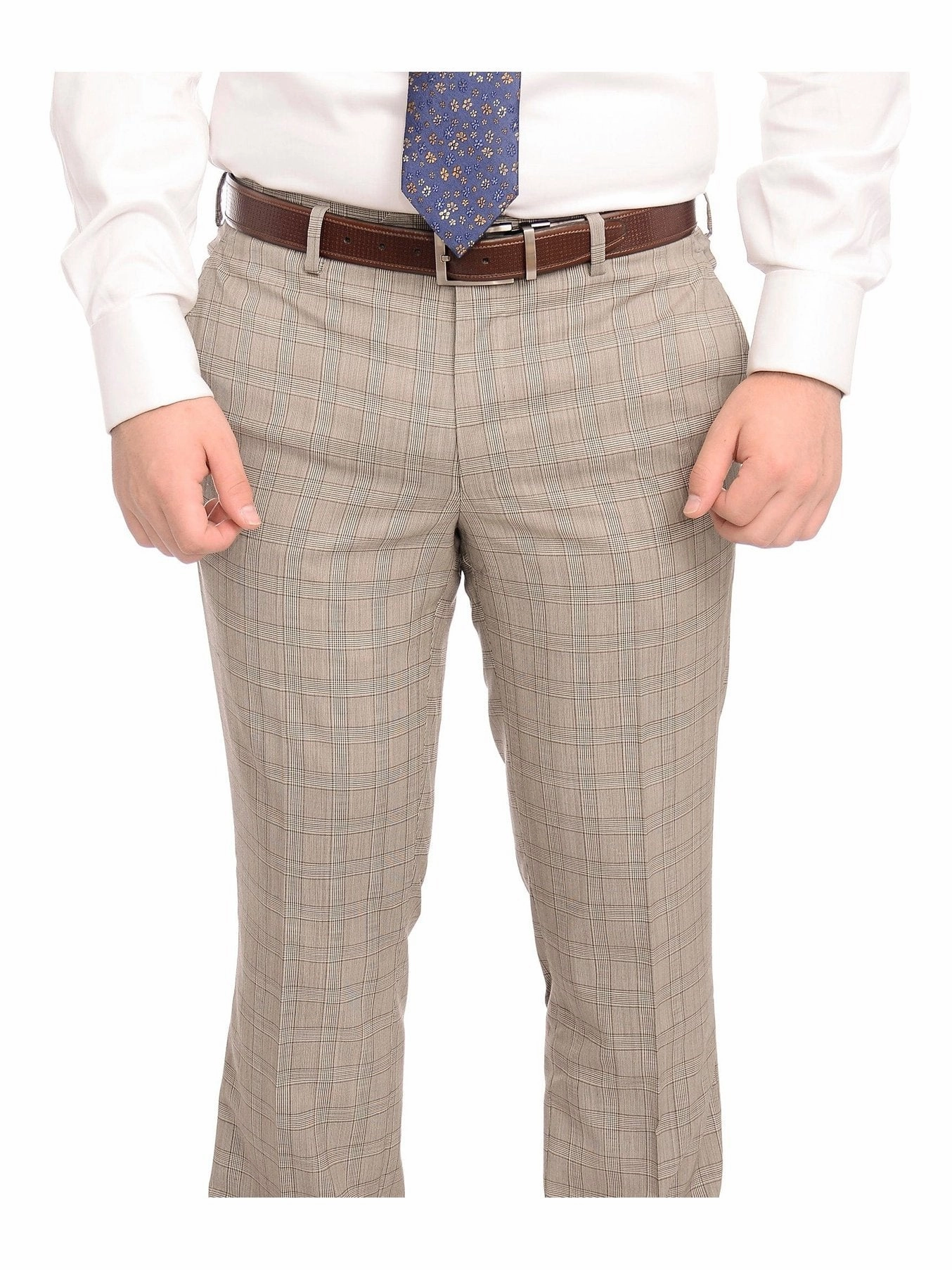 Napoli Slim Fit Light Brown Glen Plaid Half Canvassed Marzotto Wool Suit