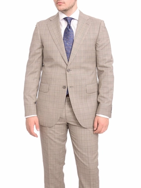 Napoli Slim Fit Light Brown Glen Plaid Half Canvassed Marzotto Wool Suit
