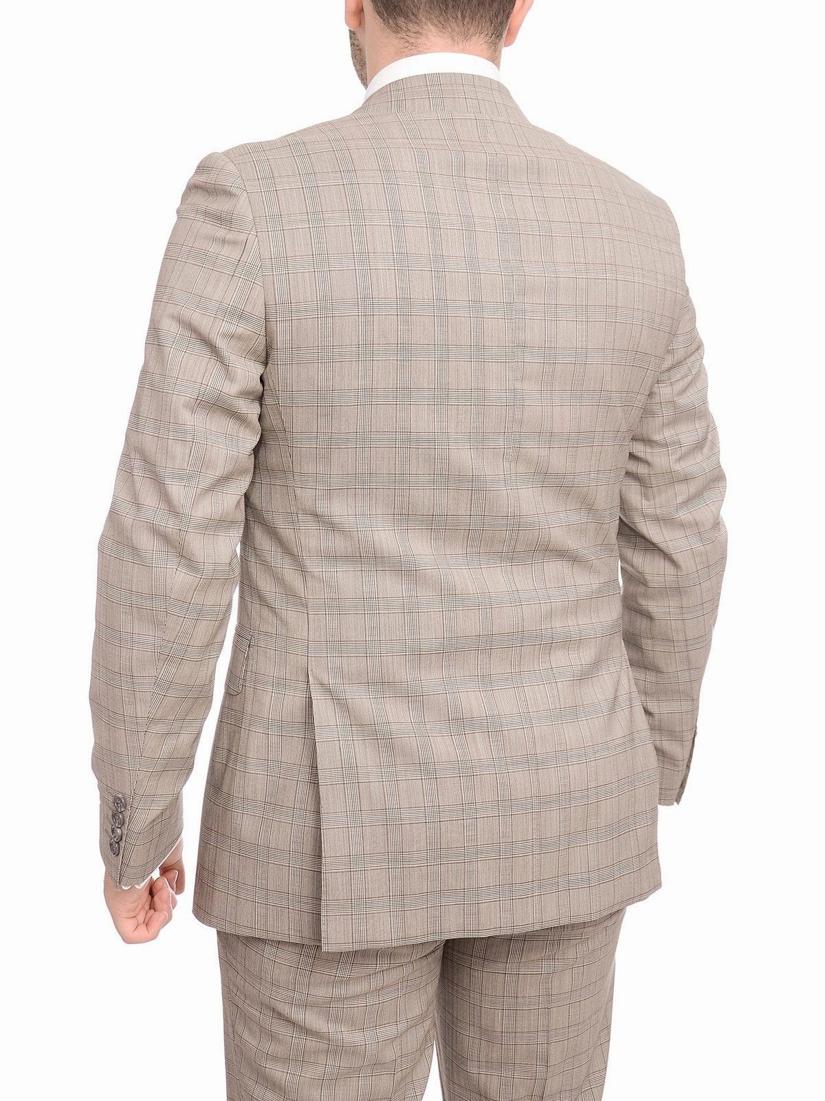 Napoli Slim Fit Light Brown Glen Plaid Half Canvassed Marzotto Wool Suit