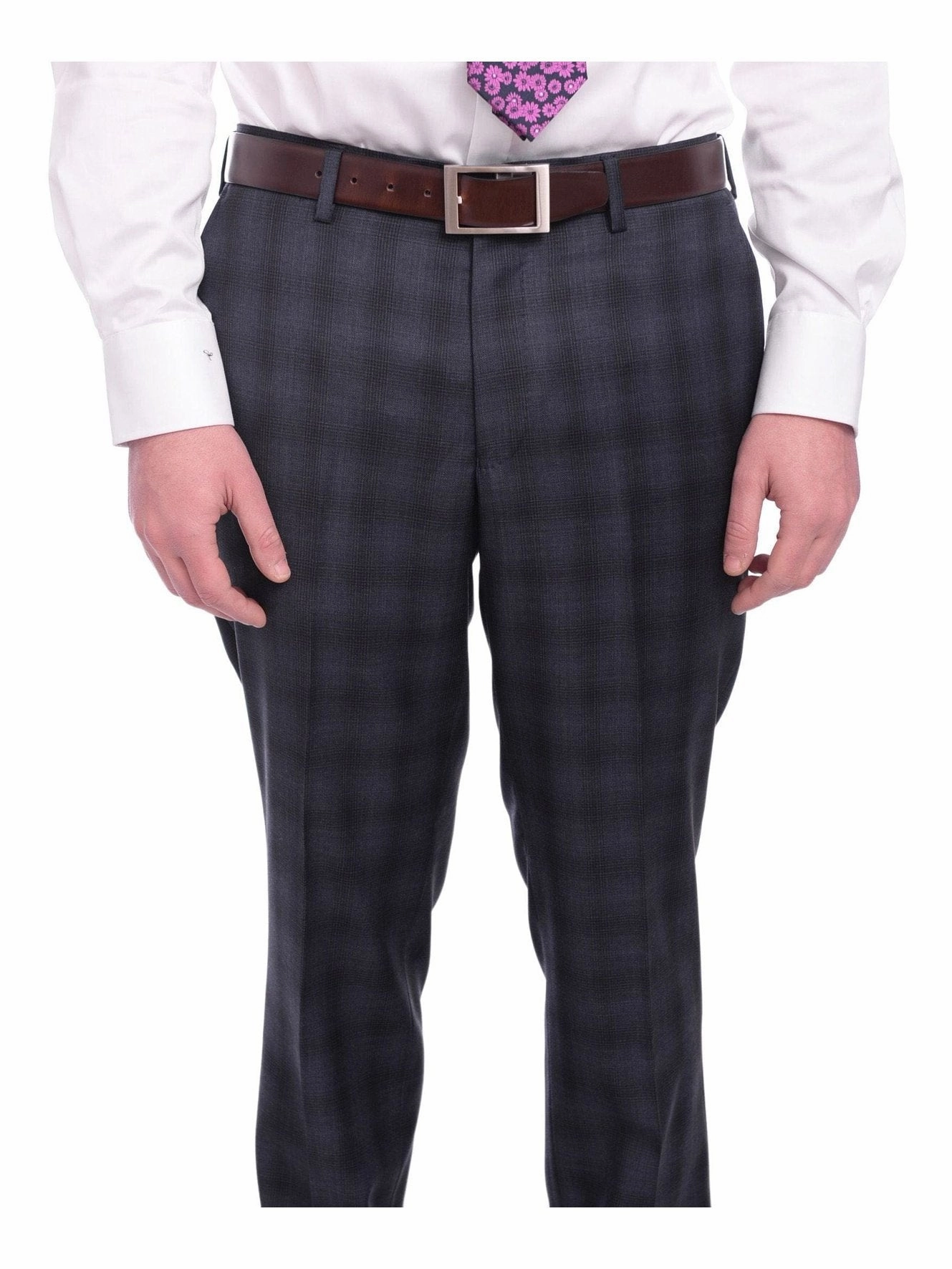 Napoli Slim Fit Navy Blue Glen Plaid Two Button Half Canvassed Reda Wool Suit