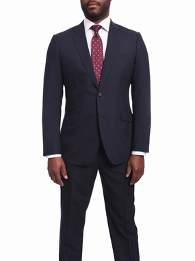 Napoli Slim Fit Navy Blue Tonal Check Half Canvassed Marzotto Wool Suit