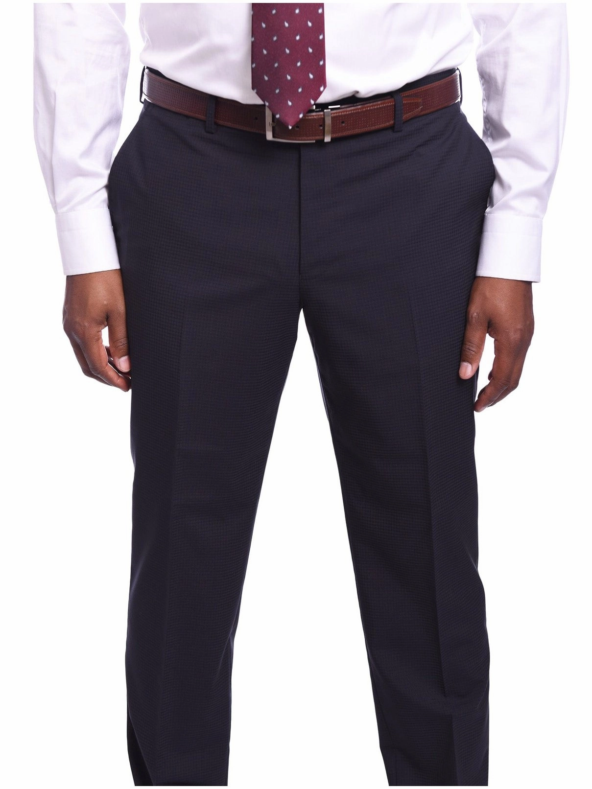 Napoli Slim Fit Navy Blue Tonal Check Half Canvassed Marzotto Wool Suit