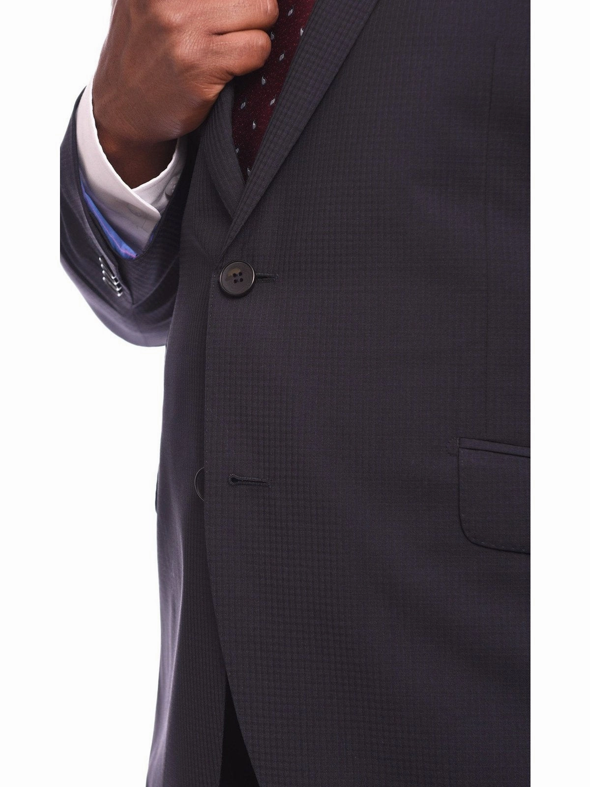 Napoli Slim Fit Navy Blue Tonal Check Half Canvassed Marzotto Wool Suit