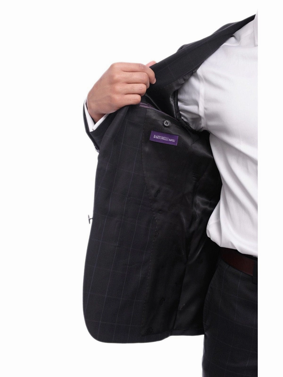 Napoli Slim Fit Navy Blue Windowpane Two Button Half Canvassed Wool Suit