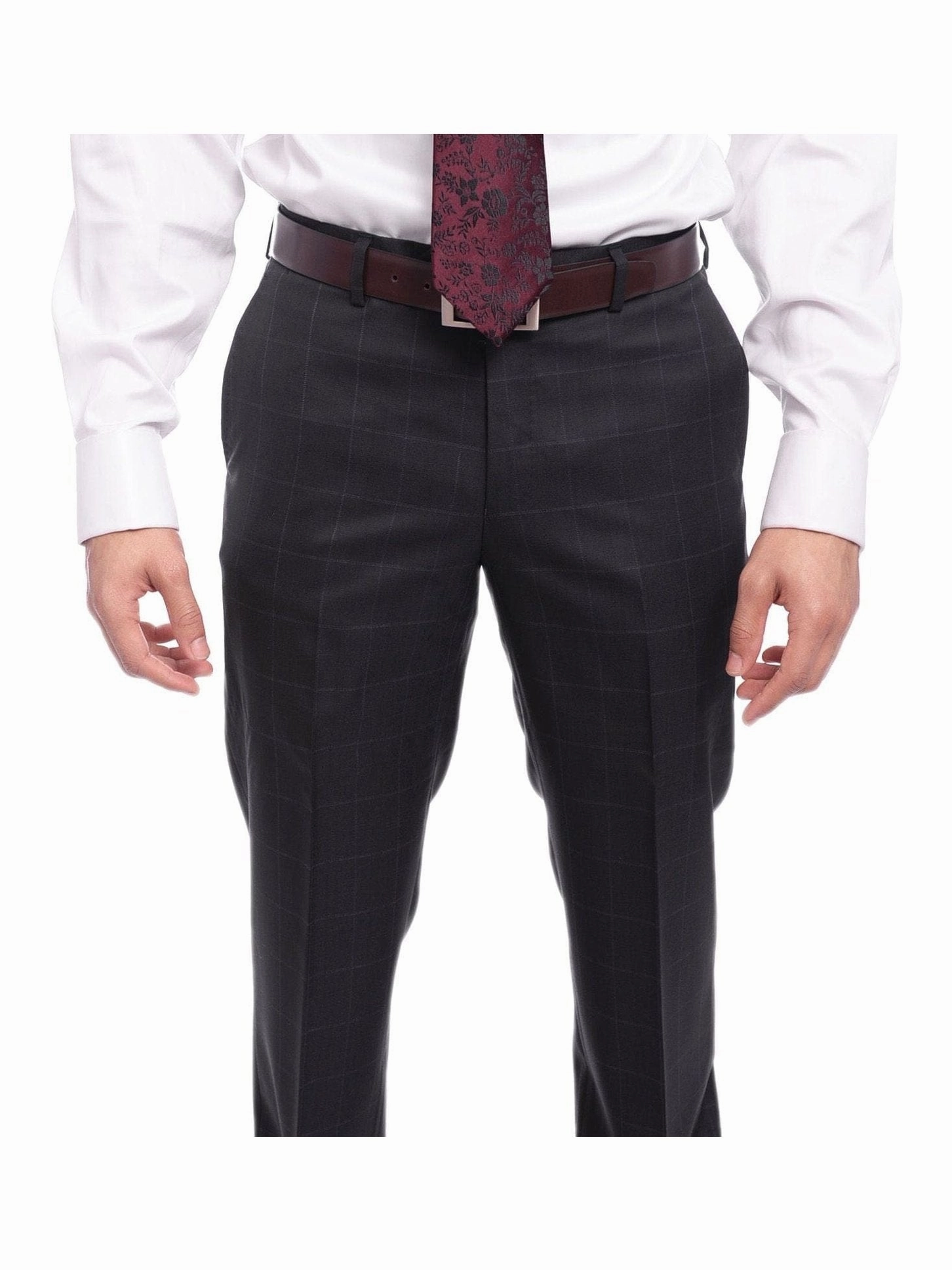 Napoli Slim Fit Navy Blue Windowpane Two Button Half Canvassed Wool Suit