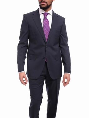 Napoli Slim Fit Solid Navy Blue Two Button Half Canvassed Marzotto Wool Suit