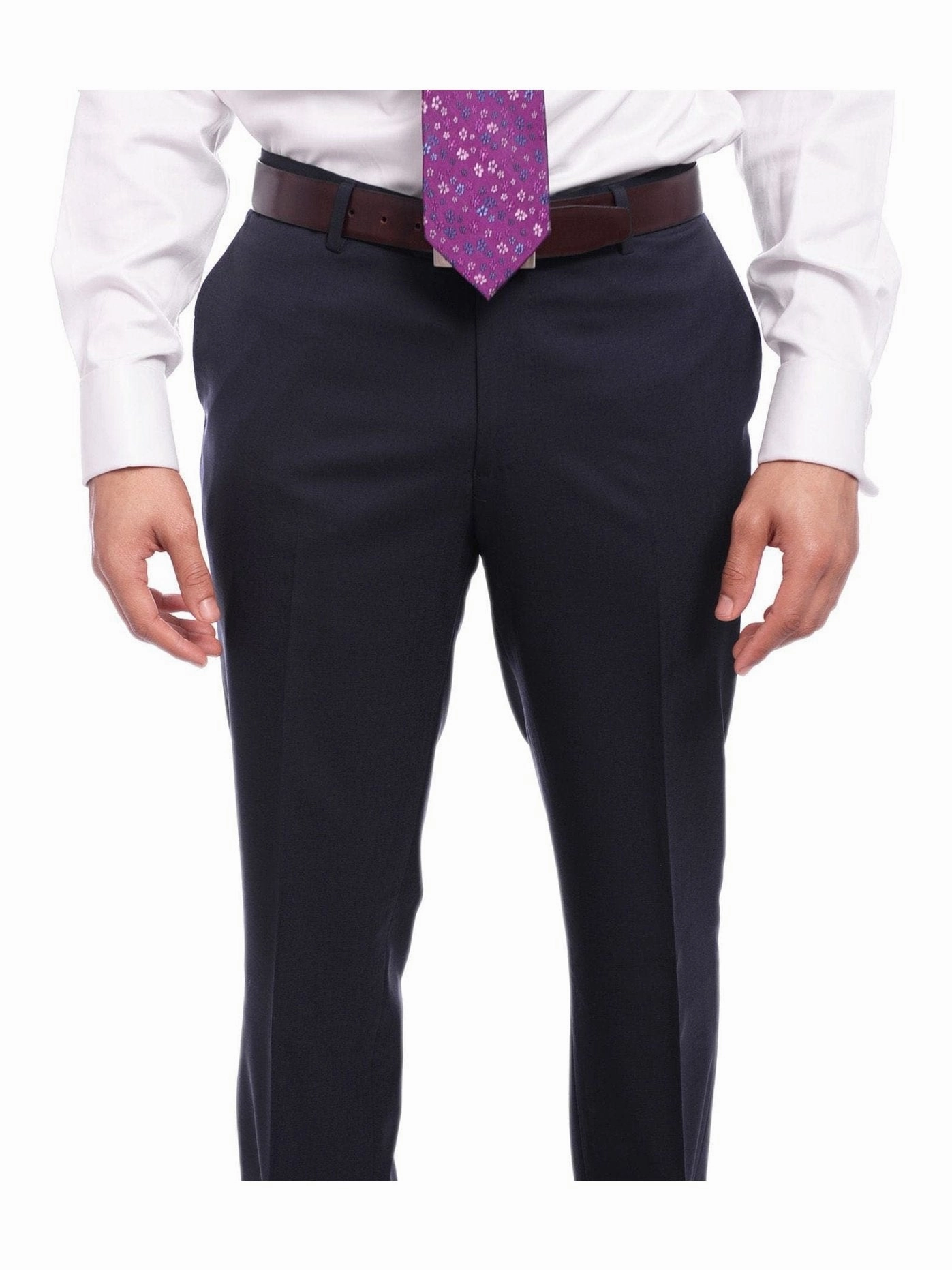 Napoli Slim Fit Solid Navy Blue Two Button Half Canvassed Marzotto Wool Suit