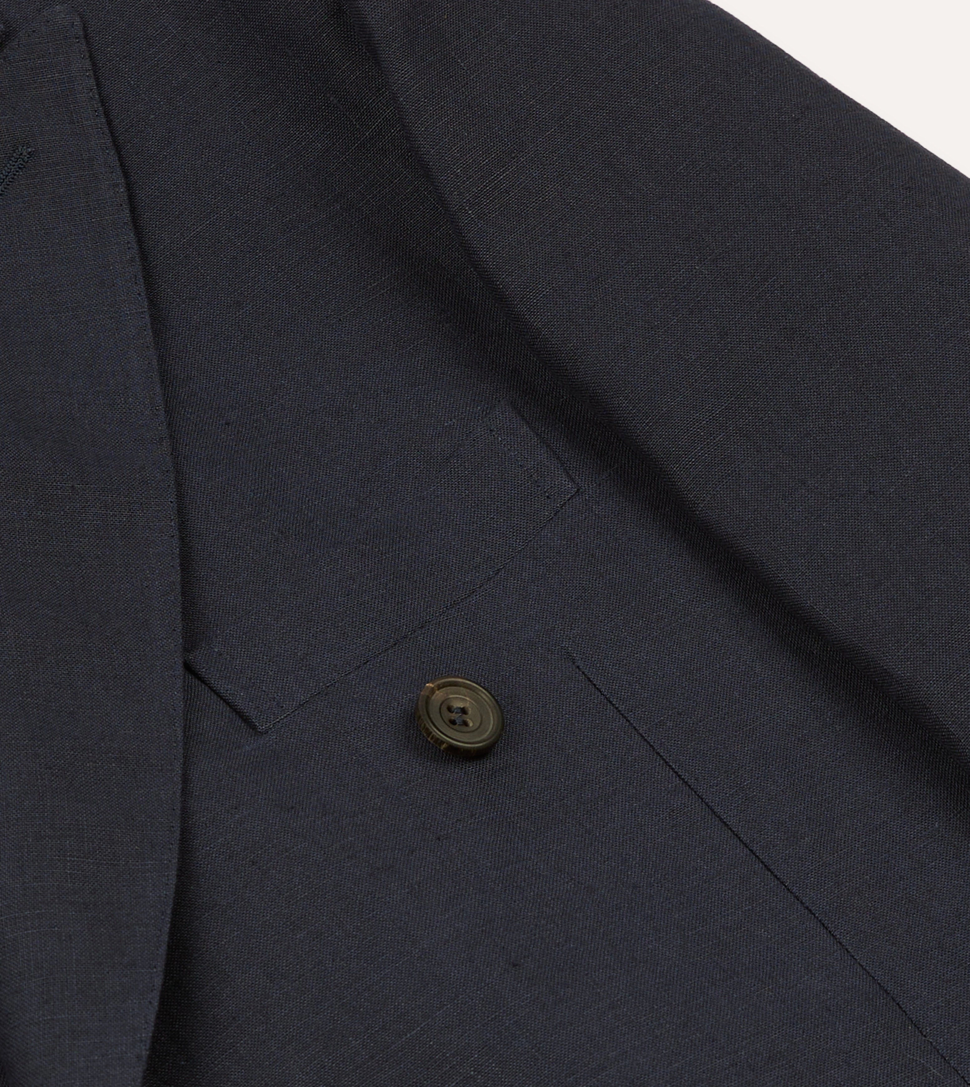 Navy Linen Double-Breasted Tailored Jacket