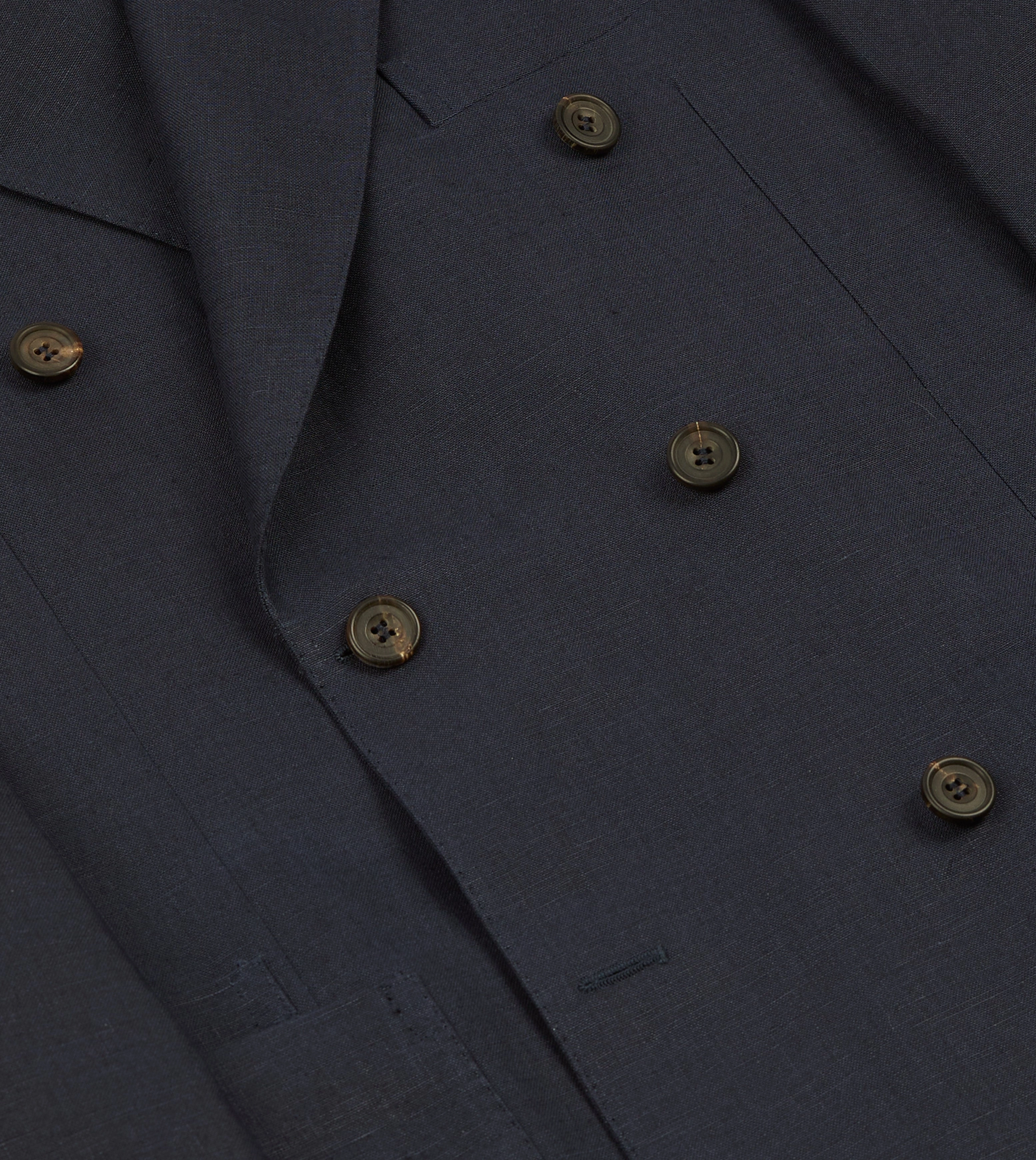 Navy Linen Double-Breasted Tailored Jacket