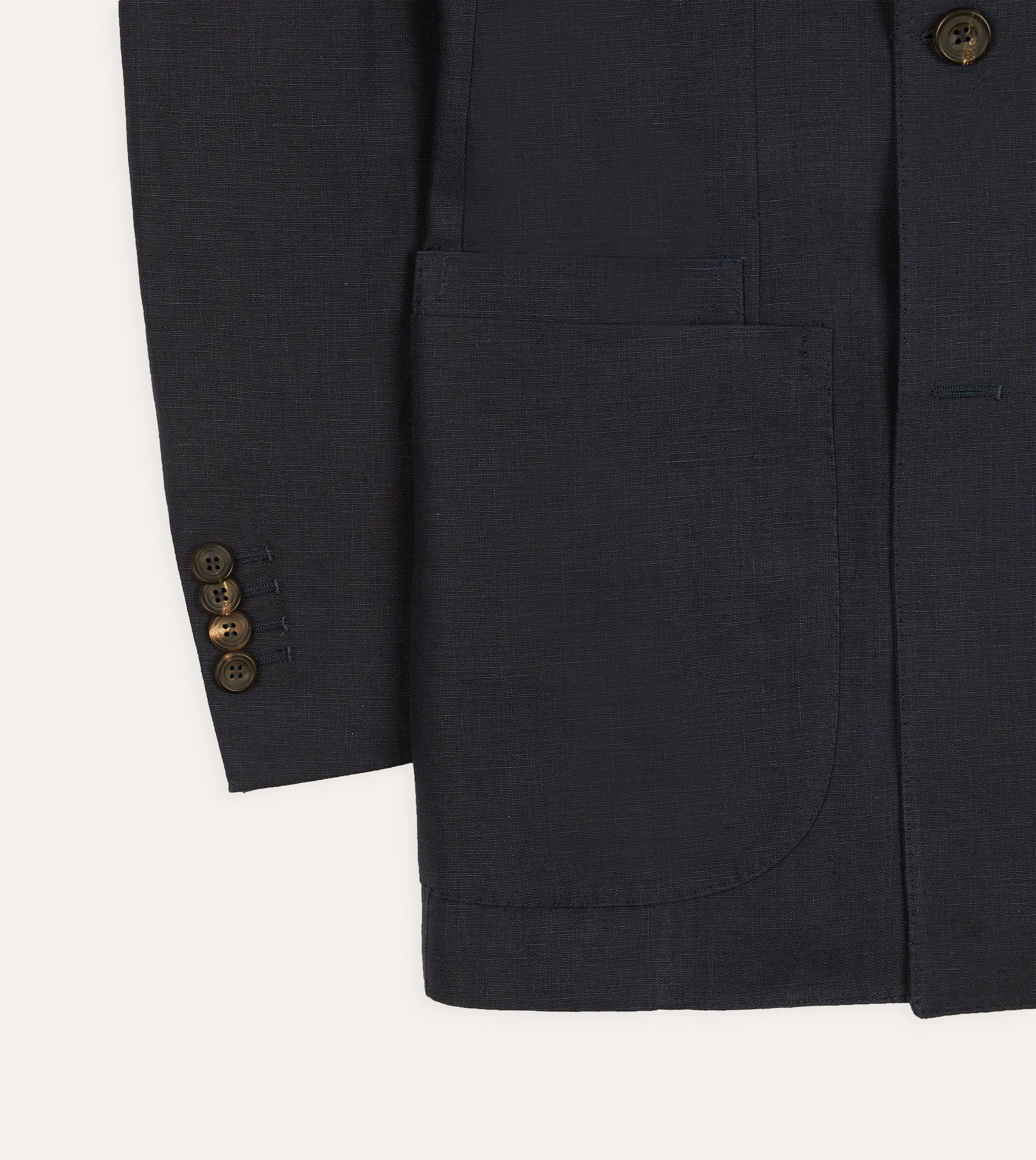Navy Linen Double-Breasted Tailored Jacket