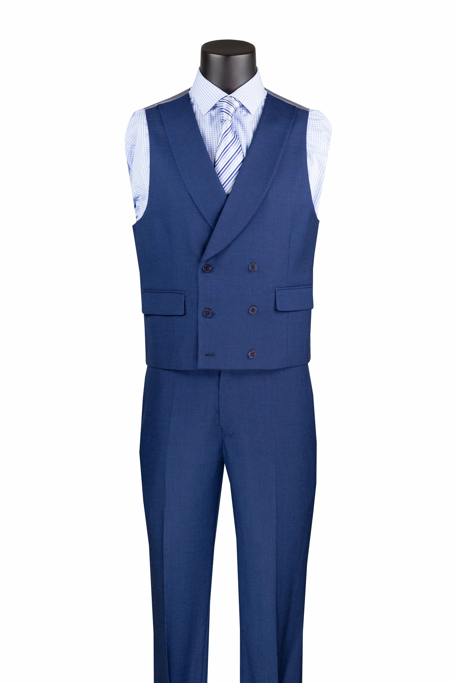 Navy Modern Fit 3-Piece Suit with Lapel Vest & Adjustable Pants