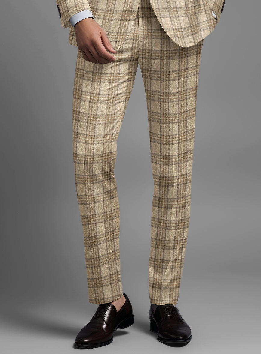 Noble Beige Check Wool Silk Linen Suit