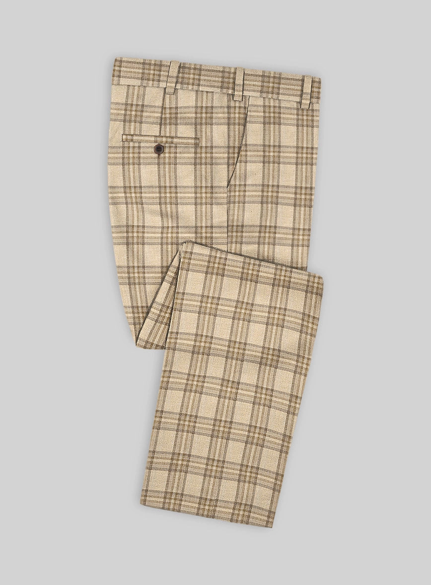 Noble Beige Check Wool Silk Linen Suit