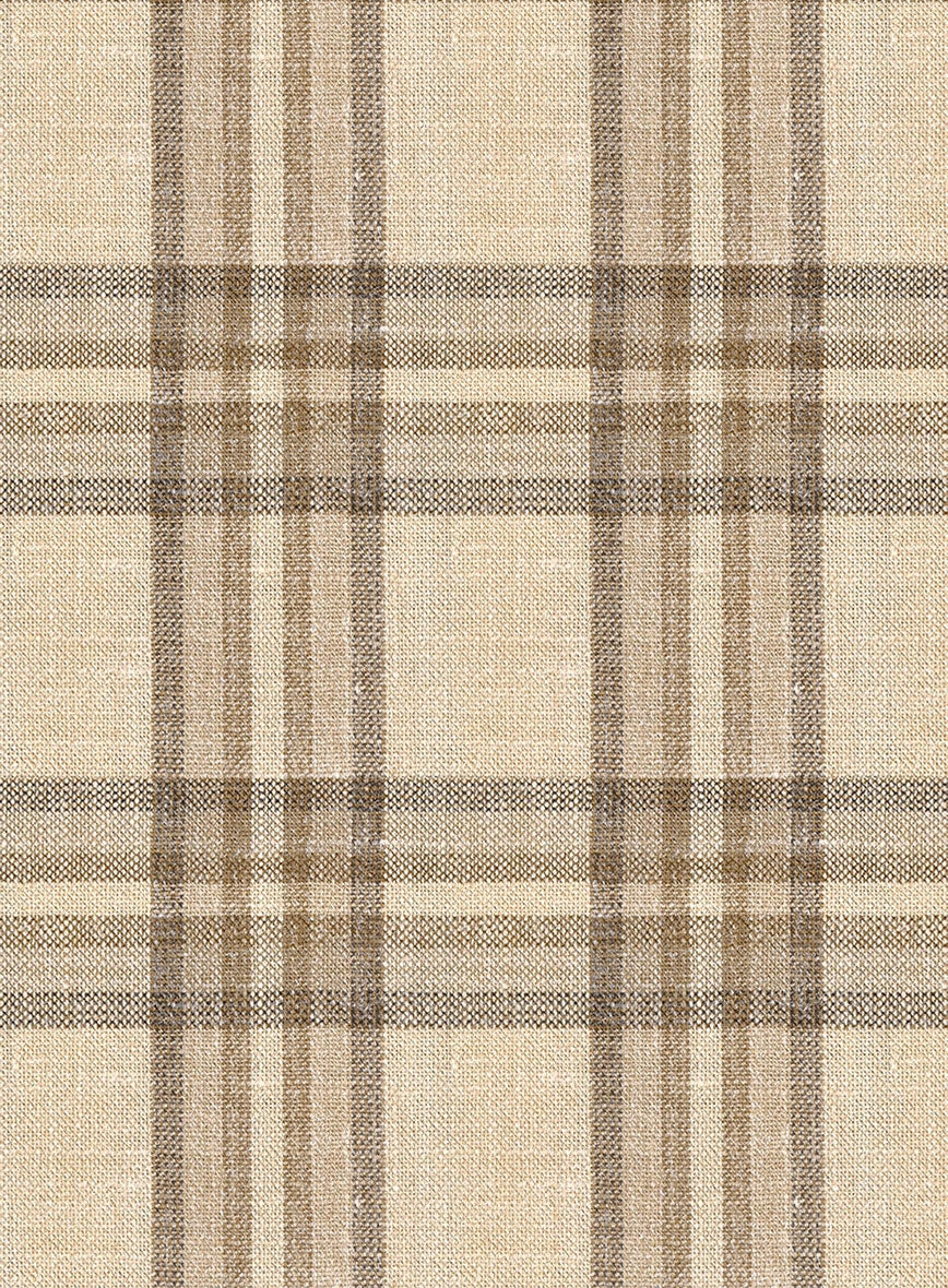 Noble Beige Check Wool Silk Linen Suit