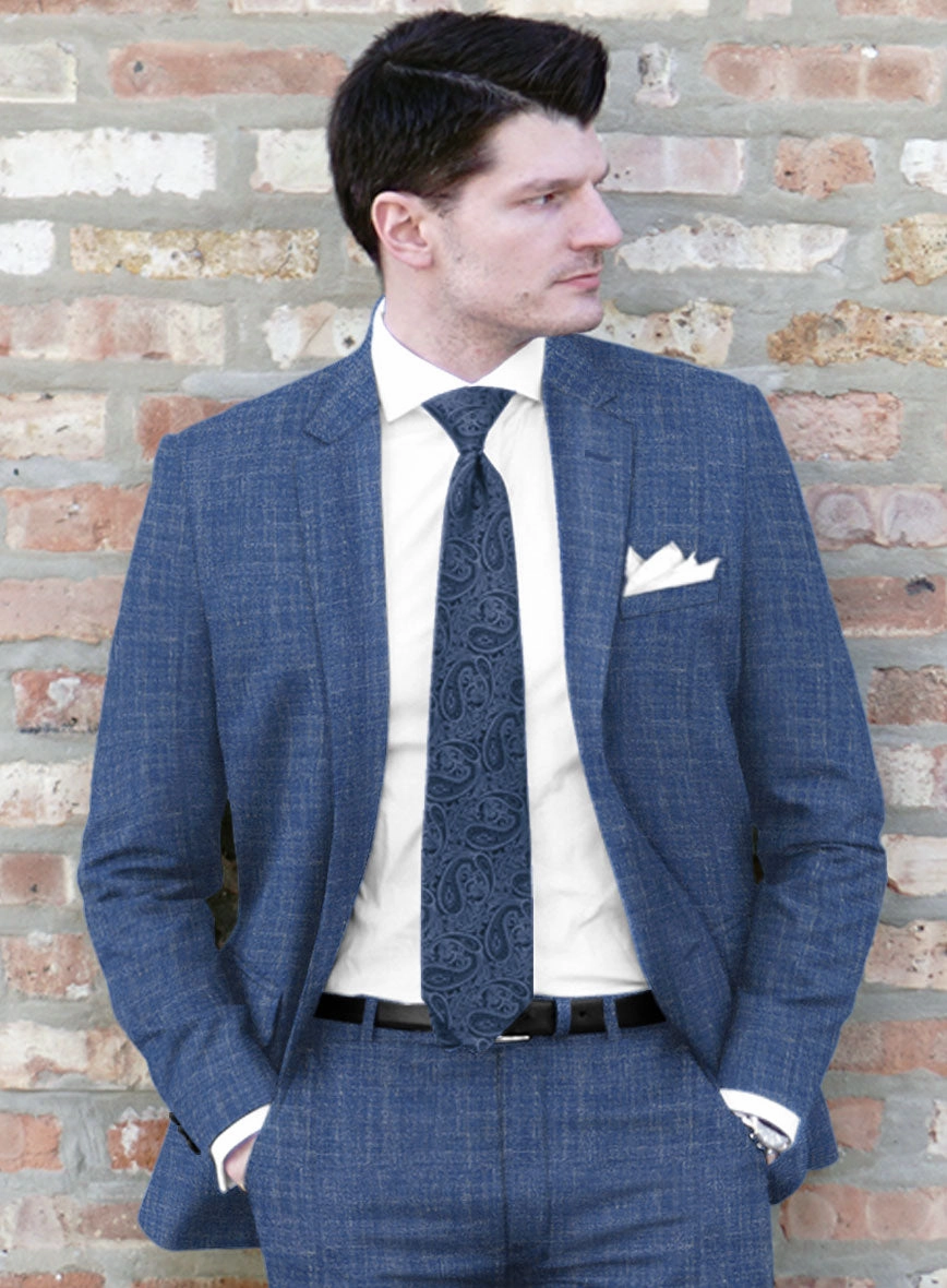 Noble Blue Wool Silk Linen Suit