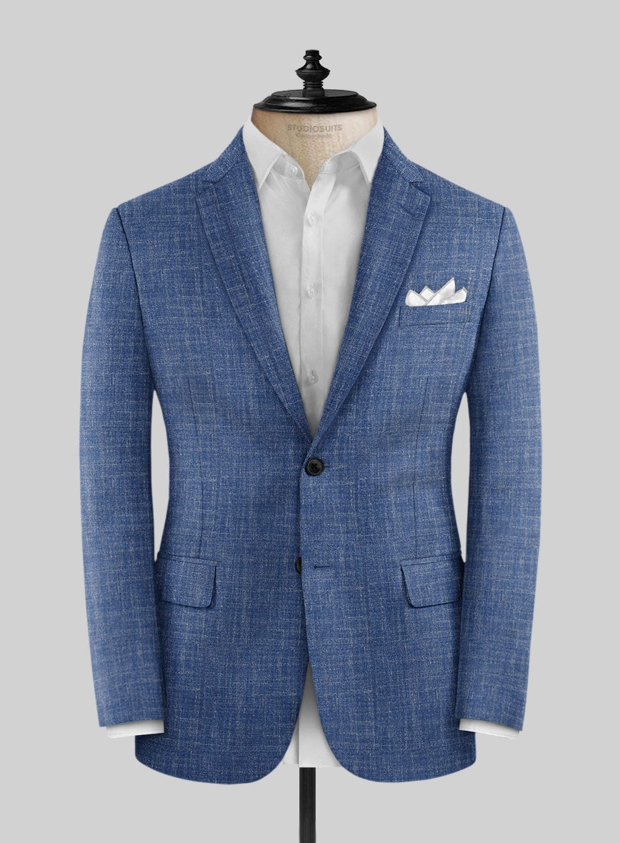 Noble Blue Wool Silk Linen Suit