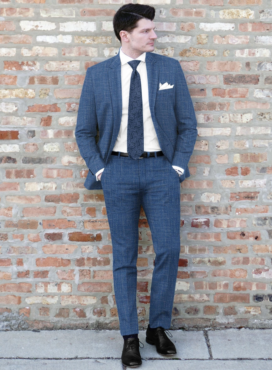 Noble Blue Wool Silk Linen Suit