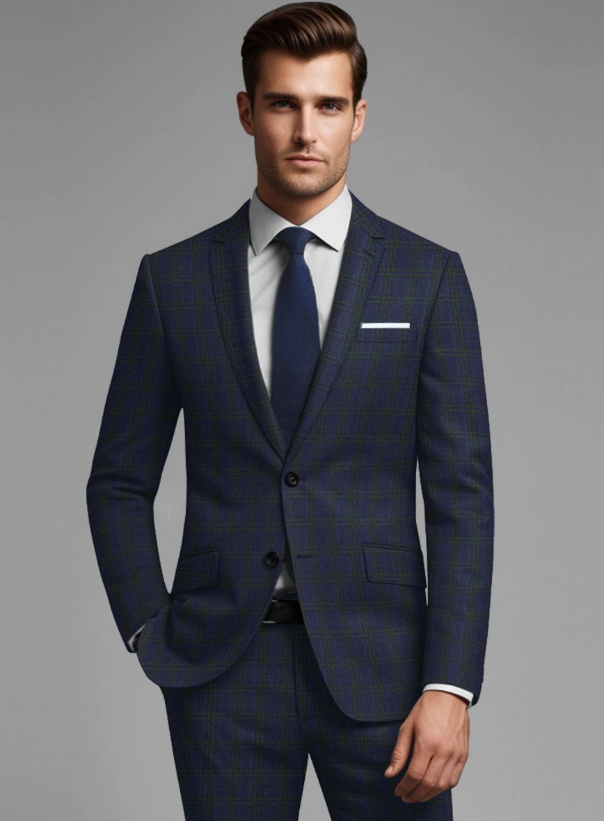 Noble Cinzia Blue Wool Silk Linen Suit